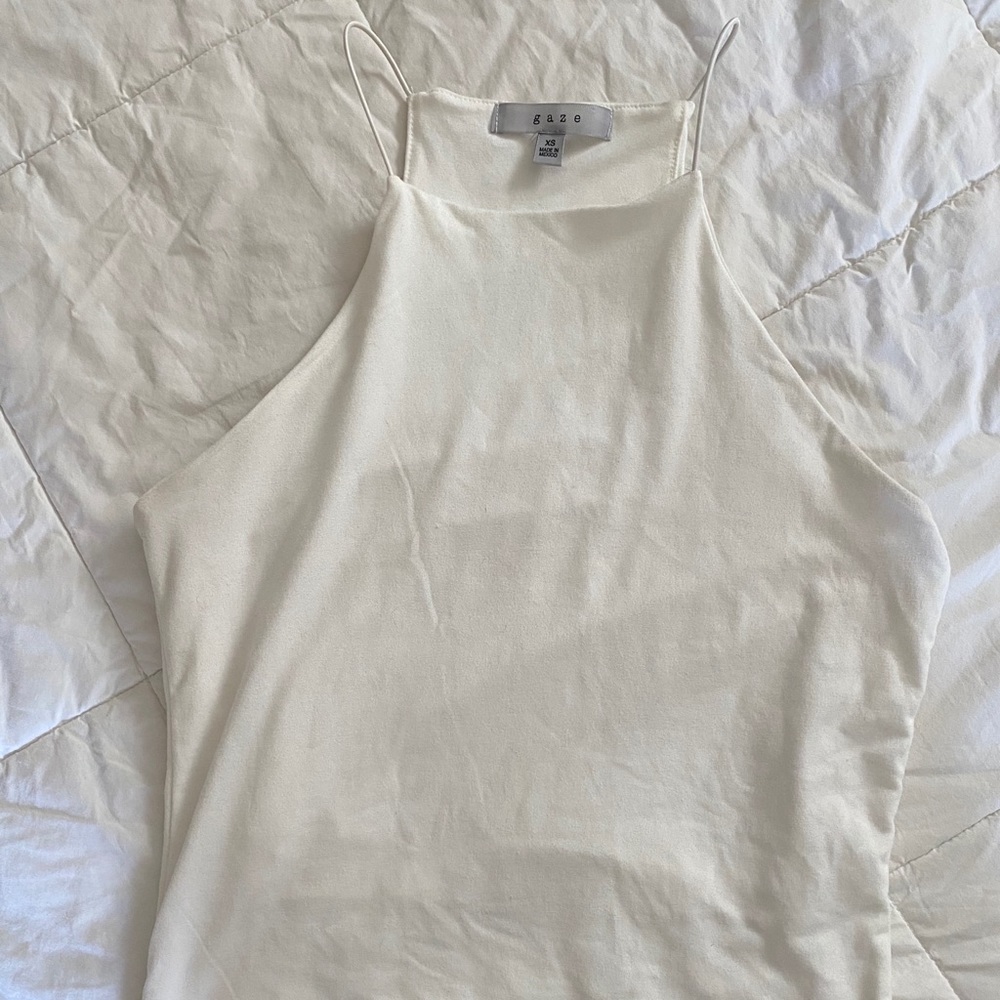 thin strap high neck tank top